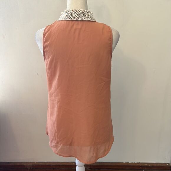 dizzy lizzy apricot sleeveless blouse with faux pearl collar Size S - Picture 6 of 10